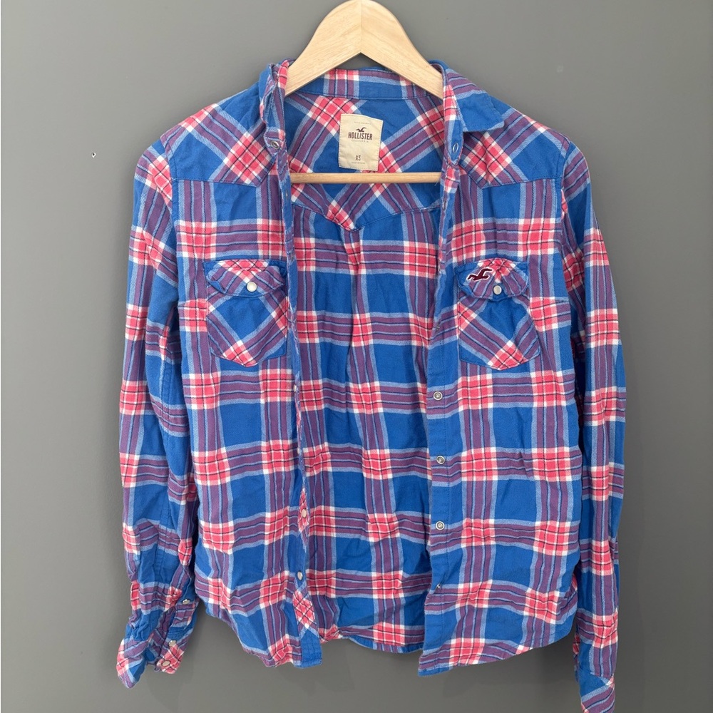 Hollister Blue and Red Plaid Shirt